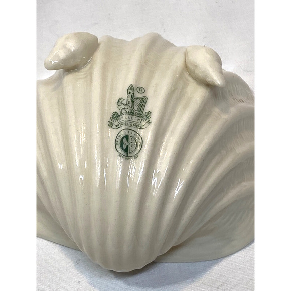 Belleek Irish Porcelain Shell Dish Sugar Bowl Green Mark 1950s - Picture 5 of 6